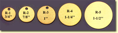 R-1, R-2, and R-3 are available in .062" gold satin or bright brass. R-4 is available in .062" gold satin and .050" gold bright brass. R-5 is available in .032" gold satin brass and .50" gold satin or bright brass.